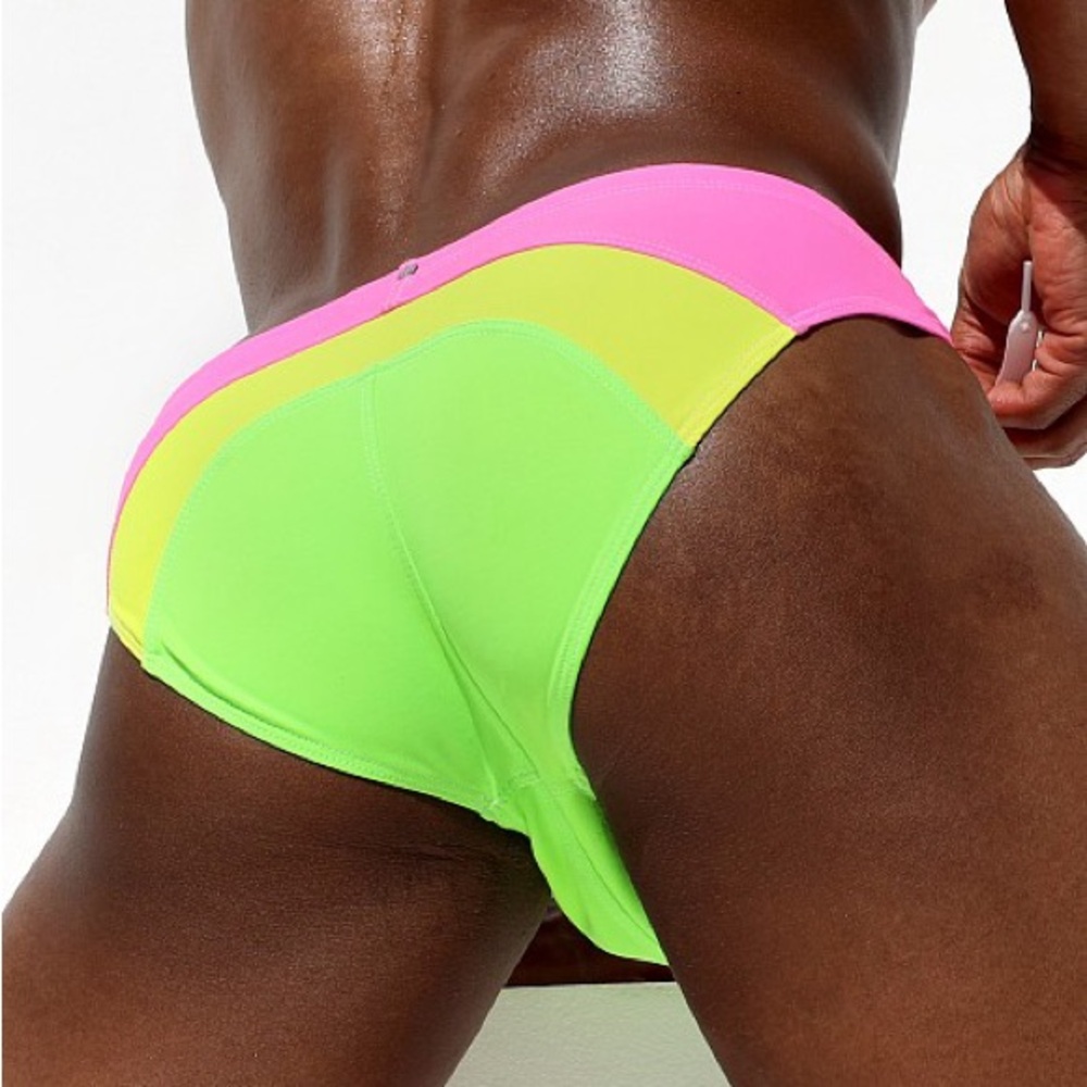 Rufskin Gabrio Neon Swim Brief Speedo Green Yellow Pink Size Small - Picture 6 of 7